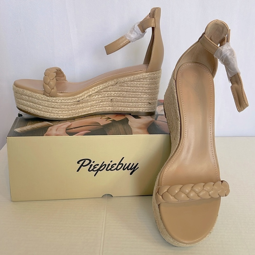 NEW Piepiebuy Wedge Platform Espadrille Sandals Women's Size 9.5 Tan